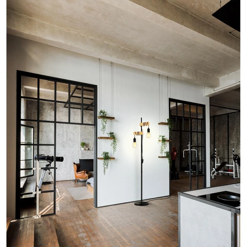 EGLO Townshend Vloerlamp - E27 - 20,5 Cm - Zwart, Bruin 2 EGLO Townshend Vloerlamp - E27 - 20,5 Cm - Zwart, Bruin - Afbeelding 2