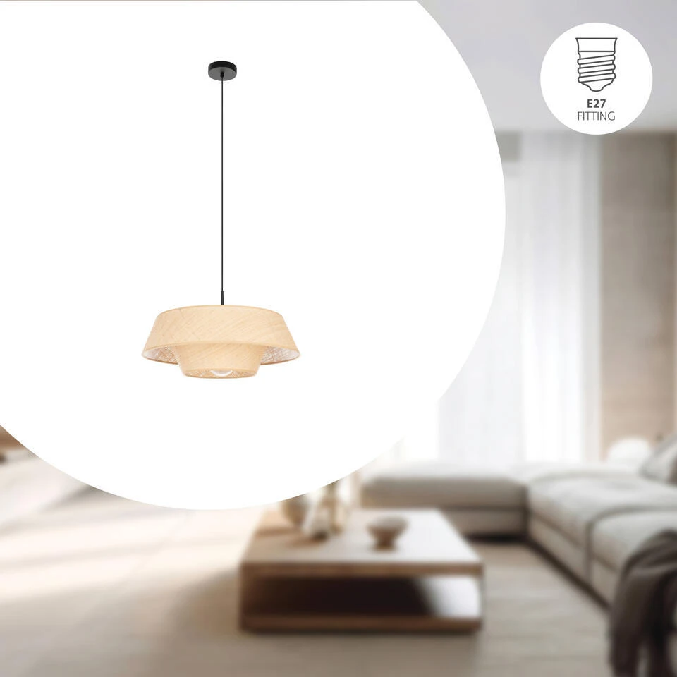 EGLO Marford Hanglamp - E27 - Ø 50 Cm - Zwart/Natuur/Raffia 3 EGLO Marford Hanglamp - E27 - Ø 50 Cm - Zwart/Natuur/Raffia - Afbeelding 3