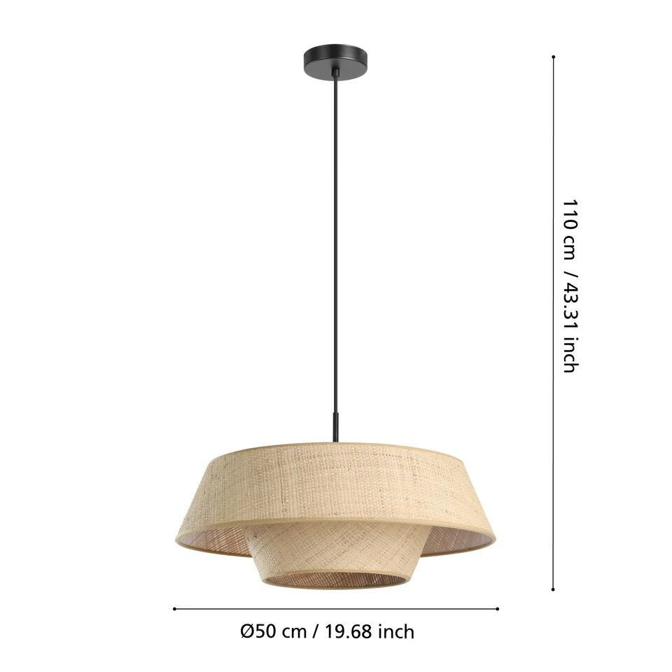 EGLO Marford Hanglamp - E27 - Ø 50 Cm - Zwart/Natuur/Raffia 6 EGLO Marford Hanglamp - E27 - Ø 50 Cm - Zwart/Natuur/Raffia - Afbeelding 6