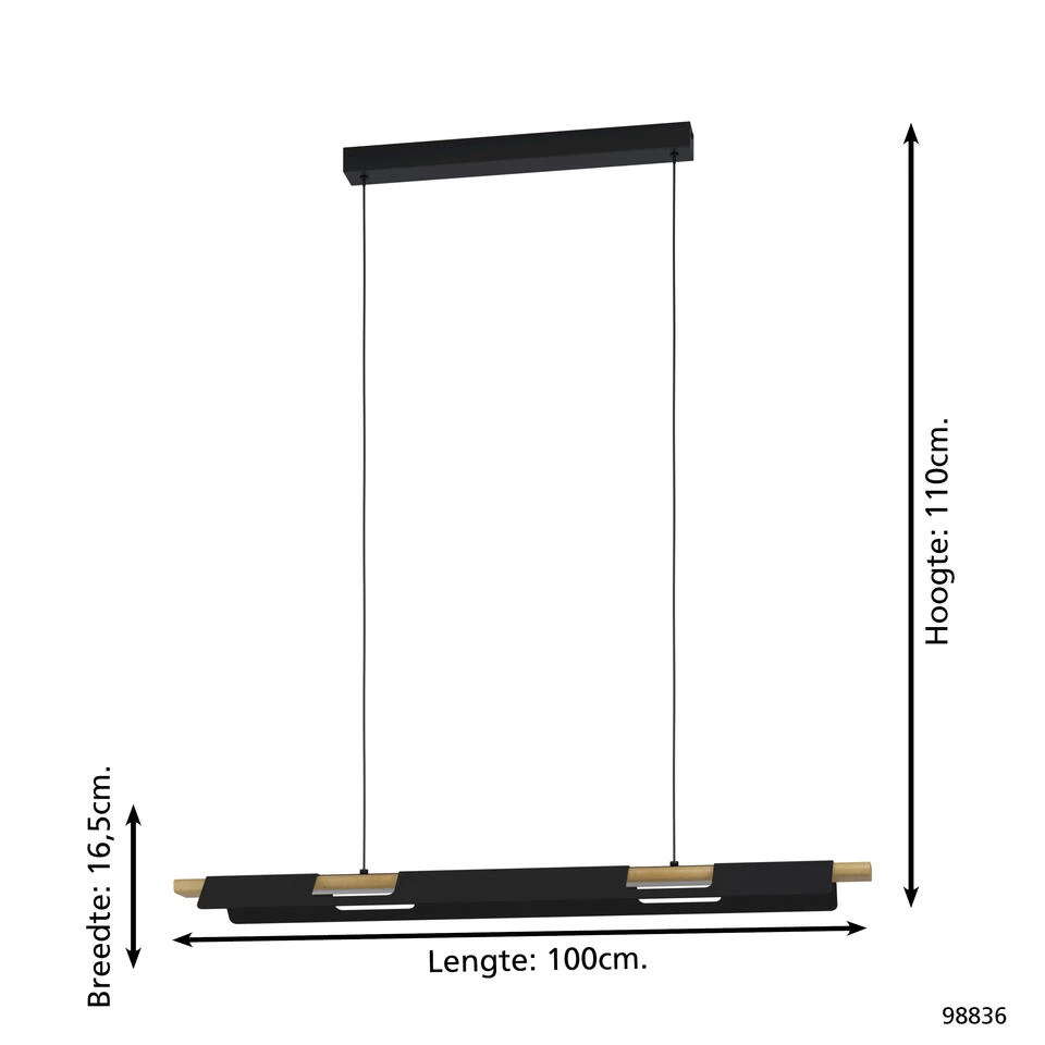 EGLO Ermua Hanglamp - LED - 100 cm - Zwart/Bruin/Wit - Dimbaar 3 EGLO Ermua Hanglamp - LED - 100 cm - Zwart/Bruin/Wit - Dimbaar - Afbeelding 3