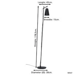 EGLO Canterras Vloerlamp - E27 - 178,5 Cm - Zwart/Grijs/Wit -Eglo 1000065343 0103
