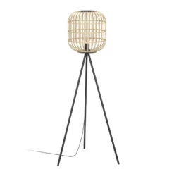 EGLO Bordesley Vloerlamp - E27 - 139 Cm - Zwart/Natuur