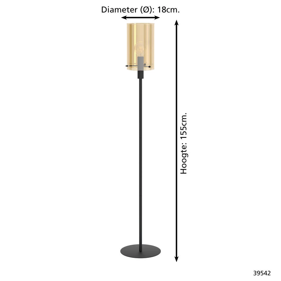 EGLO Polverara Vloerlamp - E27 - 155 Cm - Zwart/Amber 4 EGLO Polverara Vloerlamp - E27 - 155 Cm - Zwart/Amber - Afbeelding 4