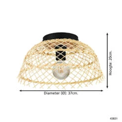 EGLO Ausnby Plafondlamp - E27 - Ø 37 cm - Zwart/Hout -Eglo 1000070570 0103