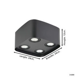 EGLO Arenzano Plafondlamp - GU10 - 24 Cm - Zwart -Eglo 1000070615 0103