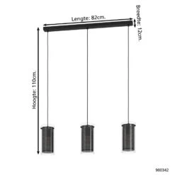 EGLO Pinto Textil 1 Hanglamp - E27 - 82 cm - Zwart -Eglo 1000070874 0103