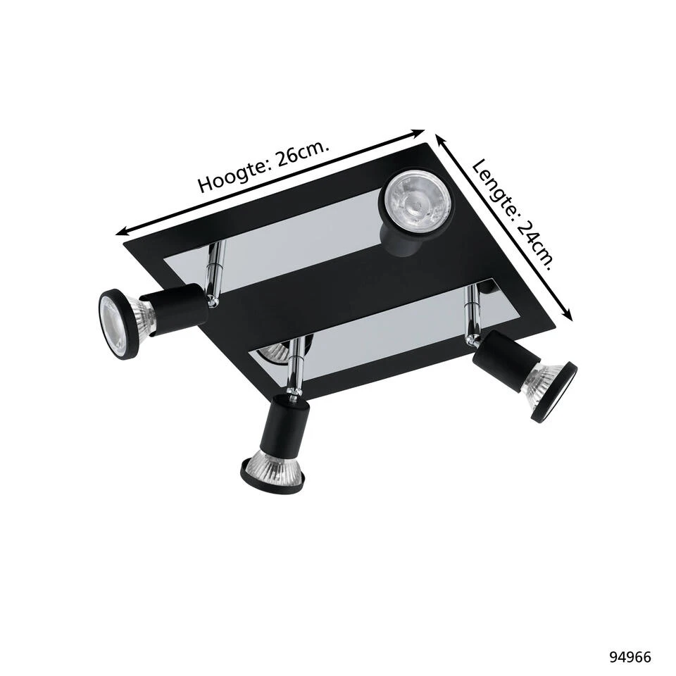 EGLO Sarria - Spot - 4 Lichts - Zwart, Chroom 4 EGLO Sarria - Spot - 4 Lichts - Zwart, Chroom - Afbeelding 4