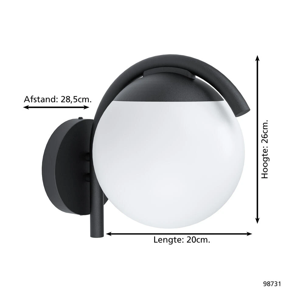 EGLO Prata Vecchia Wandlamp Buiten - E27 - 26 Cm - Zwart/Wit 4 EGLO Prata Vecchia Wandlamp Buiten - E27 - 26 Cm - Zwart/Wit - Afbeelding 4