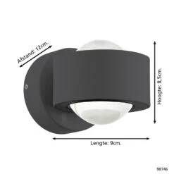 EGLO Treviolo Wandlamp Buiten - LED - 8,5 Cm - Zwart/Helder -Eglo 1000076829 0103