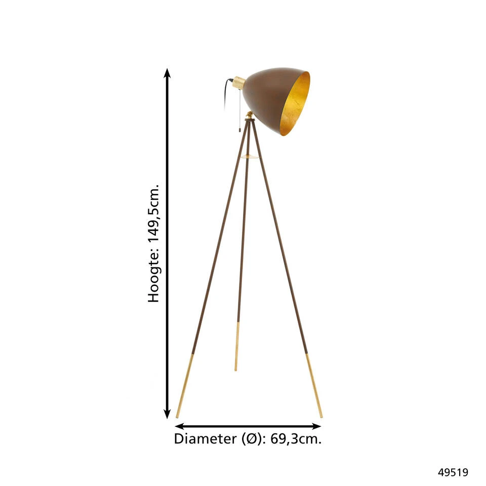 EGLO Chester 1 Vloerlamp - E27 - 149,5 Cm - Roest/Goud 4 EGLO Chester 1 Vloerlamp - E27 - 149,5 Cm - Roest/Goud - Afbeelding 4