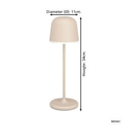 EGLO Mannera Tafellamp - Aanraakdimmer - Draadloos - 34cm - Zandkleur -Eglo 1000089843 0103