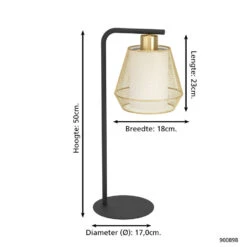 EGLO Ciudadela Tafellamp - E27 - 50 Cm - Zwart/Goud/Wit - Textiel -Eglo 1000092719 0103