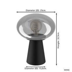EGLO Madonnina Tafellamp - E27 - 32,5 Cm - Zwart/Grijs - Ombre - Glas -Eglo 1000095032 0103