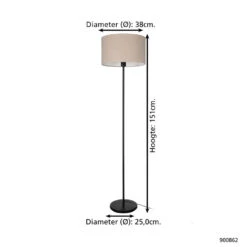 EGLO Feniglia Vloerlamp - E27 - 151 Cm - Beige/Zwart - Linnen -Eglo 1000096117 0103