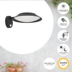 EGLO Cerrisi Solar Wandlamp - LED - 25 Cm - Zwart/Wit -Eglo 2dd2f58a949f433e8f130ef86e05f274