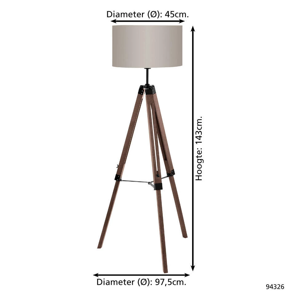 EGLO Lantada Vloerlamp - E27 - 143 Cm - Noten/Taupe 5 EGLO Lantada Vloerlamp - E27 - 143 Cm - Noten/Taupe - Afbeelding 5