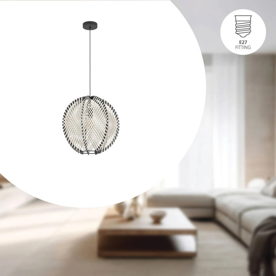 EGLO Waverton Hanglamp - E27 - Ø 48 Cm - Zwart/Wit - Textiel 3 EGLO Waverton Hanglamp - E27 - Ø 48 Cm - Zwart/Wit - Textiel - Afbeelding 3