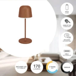 EGLO Mannera-S Tafellamp/Priklamp - USB-C - H 20 Cm - Roestbruin -Eglo 63894f36bae842b0a5287f5589c5d8a5