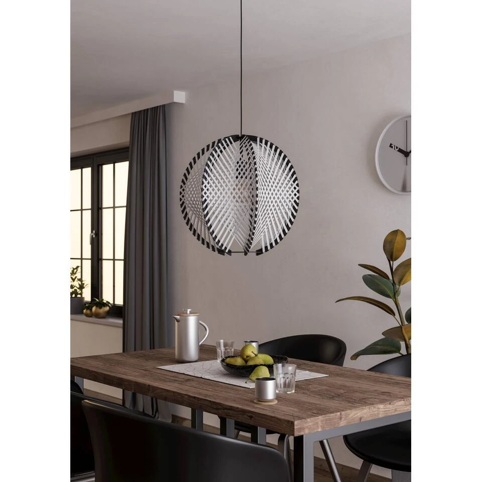 EGLO Waverton Hanglamp - E27 - Ø 48 Cm - Zwart/Wit - Textiel 7 EGLO Waverton Hanglamp - E27 - Ø 48 Cm - Zwart/Wit - Textiel - Afbeelding 7