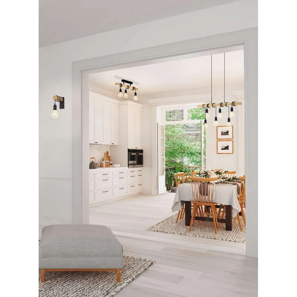 EGLO Plafondlamp Townshend 3-lichts - Eikenhout/zwart 2 EGLO Plafondlamp Townshend 3-lichts - Eikenhout/zwart - Afbeelding 2