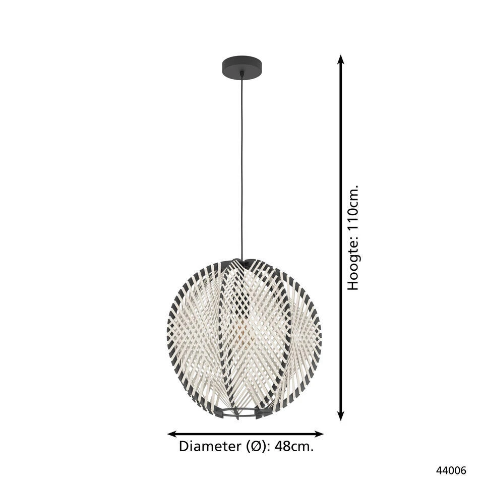 EGLO Waverton Hanglamp - E27 - Ø 48 Cm - Zwart/Wit - Textiel 6 EGLO Waverton Hanglamp - E27 - Ø 48 Cm - Zwart/Wit - Textiel - Afbeelding 6