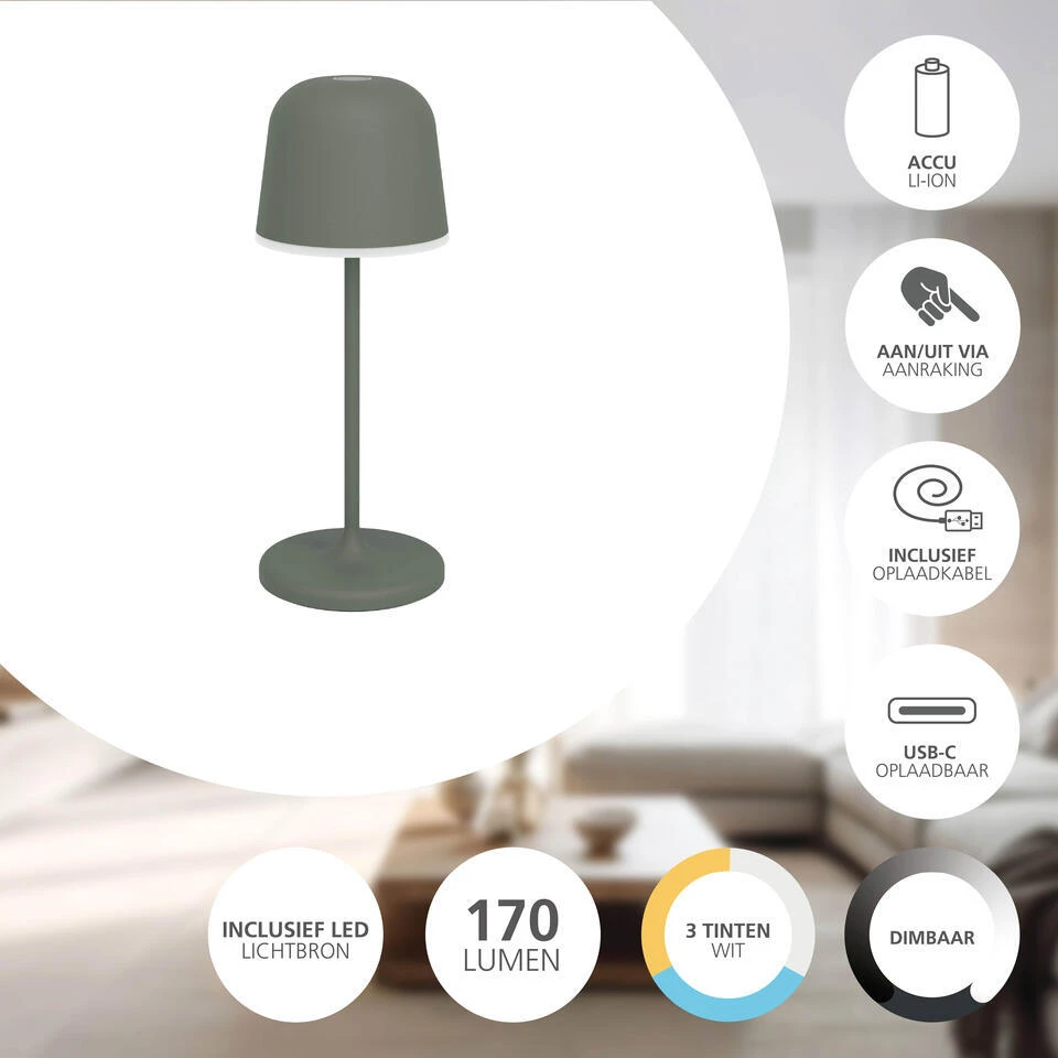 EGLO Mannera-S Tafellamp/Priklamp - USB-C - H 20 Cm - Groen 3 EGLO Mannera-S Tafellamp/Priklamp - USB-C - H 20 Cm - Groen - Afbeelding 3