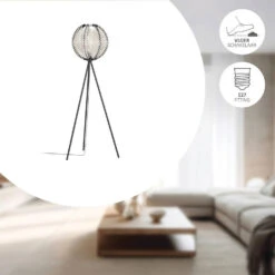 EGLO Waverton Staande Lamp - E27 - Textiel/Hout - Zwart/Wit -Eglo ae41c1247810485ebd922e0f1882cb20