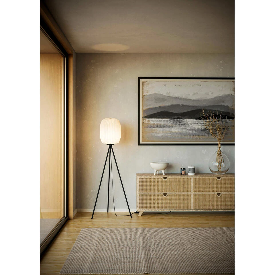 EGLO Belgrave Vloerlamp - E27 - 141,5 Cm - Zwart/Wit - Papier 2 EGLO Belgrave Vloerlamp - E27 - 141,5 Cm - Zwart/Wit - Papier - Afbeelding 2