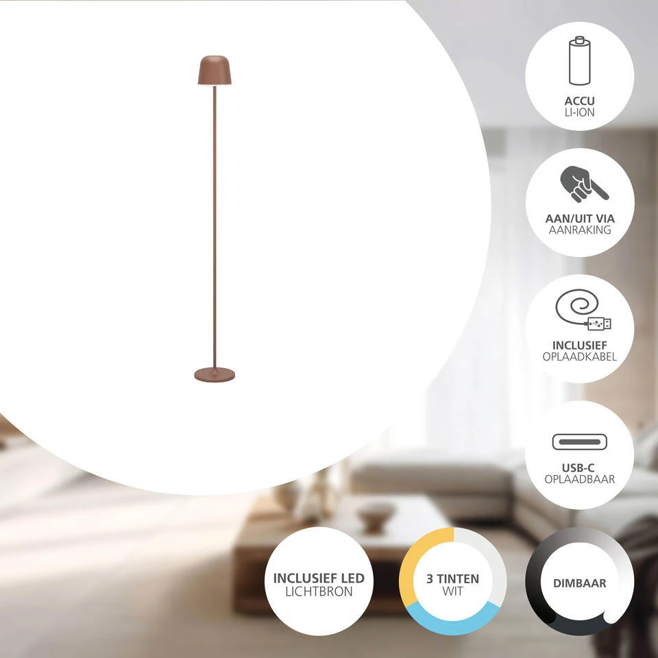 EGLO Mannera-L Staande Lamp - USB-C - H 140 Cm - Roestbruin 3 EGLO Mannera-L Staande Lamp - USB-C - H 140 Cm - Roestbruin - Afbeelding 3