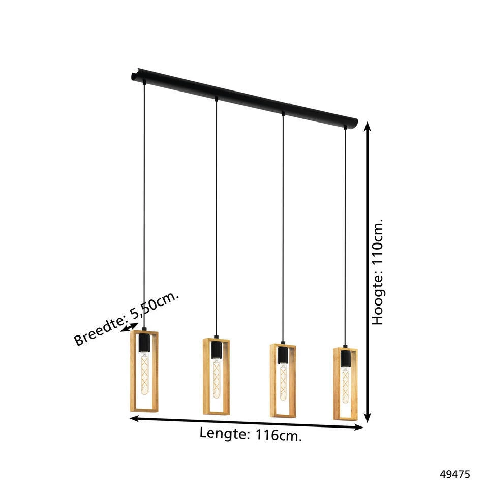 EGLOLittletonHanglamp-E27-116cm-Zwart/Bruin 4 EGLOLittletonHanglamp-E27-116cm-Zwart/Bruin - Afbeelding 4