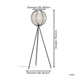 EGLO Waverton Staande Lamp - E27 - Textiel/Hout - Zwart/Wit -Eglo f3bde3886e1643568486a63d88b24502